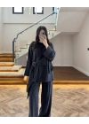 SİYAH ÜST BLUZ TOKALI PANTOLONLU TAKIM-51346