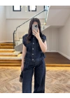 DENİM DÜŞÜK KOL YELEK PANTOLON TAKIM-260982