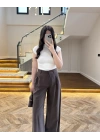 KAHVE GENİŞ PAÇA PALAZZO PANTOLON-3867