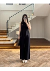SİYAH ASİMETRİK BLUZ PANTOLON TAKIM-8784