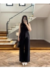 SİYAH ASİMETRİK BLUZ PANTOLON TAKIM-8784