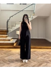 SİYAH ASİMETRİK BLUZ PANTOLON TAKIM-8784