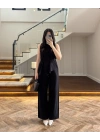 SİYAH ASİMETRİK BLUZ PANTOLON TAKIM-8784