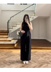 SİYAH ASİMETRİK BLUZ PANTOLON TAKIM-8784