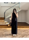 SİYAH ASİMETRİK BLUZ PANTOLON TAKIM-8784
