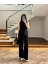 SİYAH ASİMETRİK BLUZ PANTOLON TAKIM-8784