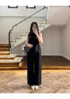 SİYAH ASİMETRİK BLUZ PANTOLON TAKIM-8784