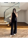 SİYAH ASİMETRİK BLUZ PANTOLON TAKIM-8784