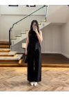 SİYAH ASİMETRİK BLUZ PANTOLON TAKIM-8784