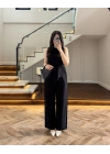 SİYAH ASİMETRİK BLUZ PANTOLON TAKIM-8784