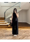 SİYAH ASİMETRİK BLUZ PANTOLON TAKIM-8784