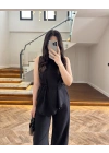 SİYAH ASİMETRİK BLUZ PANTOLON TAKIM-8784