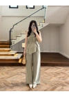 HAKİ ASİMETRİK BLUZ PANTOLON TAKIM-8784
