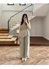 HAKİ ASİMETRİK BLUZ PANTOLON TAKIM-8784