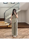 HAKİ ASİMETRİK BLUZ PANTOLON TAKIM-8784