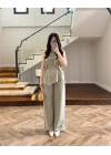 HAKİ ASİMETRİK BLUZ PANTOLON TAKIM-8784