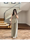 HAKİ ASİMETRİK BLUZ PANTOLON TAKIM-8784