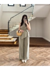 HAKİ ASİMETRİK BLUZ PANTOLON TAKIM-8784