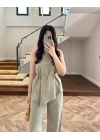 HAKİ ASİMETRİK BLUZ PANTOLON TAKIM-8784
