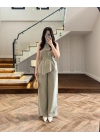 HAKİ ASİMETRİK BLUZ PANTOLON TAKIM-8784