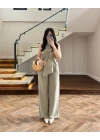 HAKİ ASİMETRİK BLUZ PANTOLON TAKIM-8784
