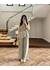 HAKİ ASİMETRİK BLUZ PANTOLON TAKIM-8784