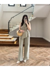 HAKİ ASİMETRİK BLUZ PANTOLON TAKIM-8784