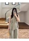 HAKİ ASİMETRİK BLUZ PANTOLON TAKIM-8784