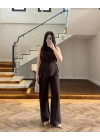 KAHVE ASİMETRİK BLUZ PANTOLON TAKIM-8784
