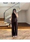 KAHVE ASİMETRİK BLUZ PANTOLON TAKIM-8784