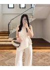 NATURAL ASİMETRİK BLUZ PANTOLON TAKIM-8784