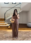 KAHVE ASİMETRİK TEK OMUZ BLUZ TAKIM-267330