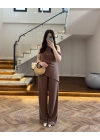 KAHVE ASİMETRİK TEK OMUZ BLUZ TAKIM-267330