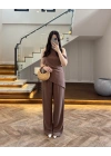 KAHVE ASİMETRİK TEK OMUZ BLUZ TAKIM-267330