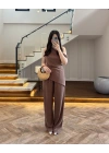 KAHVE ASİMETRİK TEK OMUZ BLUZ TAKIM-267330