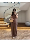 KAHVE ASİMETRİK TEK OMUZ BLUZ TAKIM-267330