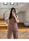 KAHVE ASİMETRİK TEK OMUZ BLUZ TAKIM-267330