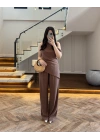 KAHVE ASİMETRİK TEK OMUZ BLUZ TAKIM-267330