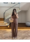 KAHVE ASİMETRİK TEK OMUZ BLUZ TAKIM-267330