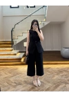 SİYAH SIFIR YAKA BAĞCIKLI YELEK PANTOLON TAKIM-267326