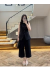 SİYAH SIFIR YAKA BAĞCIKLI YELEK PANTOLON TAKIM-267326