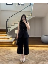 SİYAH SIFIR YAKA BAĞCIKLI YELEK PANTOLON TAKIM-267326