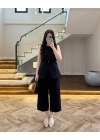 SİYAH SIFIR YAKA BAĞCIKLI YELEK PANTOLON TAKIM-267326