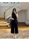 SİYAH SIFIR YAKA BAĞCIKLI YELEK PANTOLON TAKIM-267326