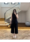 SİYAH SIFIR YAKA BAĞCIKLI YELEK PANTOLON TAKIM-267326