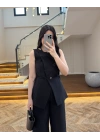 SİYAH SIFIR YAKA BAĞCIKLI YELEK PANTOLON TAKIM-267326