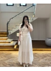 KRUVAZE BLUZ DRAPELİ ETEK TAKIM-260865