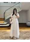KRUVAZE BLUZ DRAPELİ ETEK TAKIM-260865