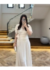 KRUVAZE BLUZ DRAPELİ ETEK TAKIM-260865