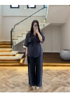 LACİVERT TENSEL YARIM KOL GÖMLEK PANTOLON TAKIM-267309